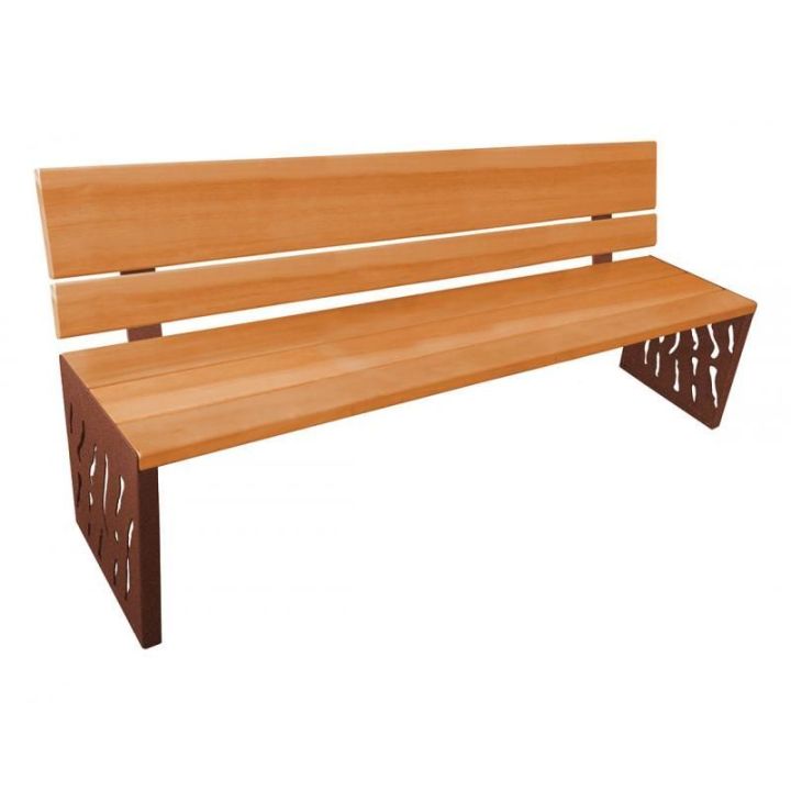 Banc Venise chêne clair dossier tout bois, Aspect Corten
