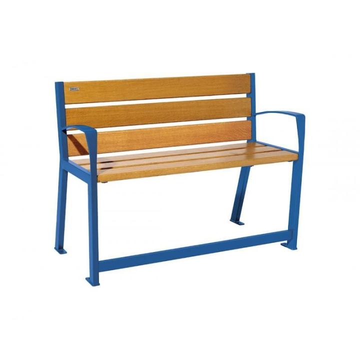 Banc Silaos® sénior bleu RAL 5010 finition chêne clair 1200 mm