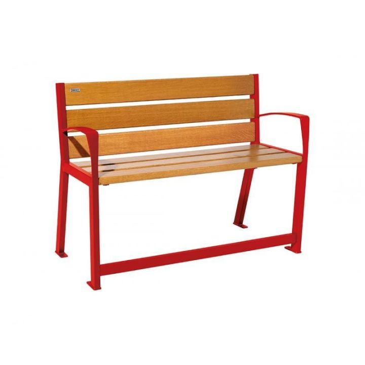 Banc Silaos® sénior rouge RAL 3020 finition chêne clair 1200 mm