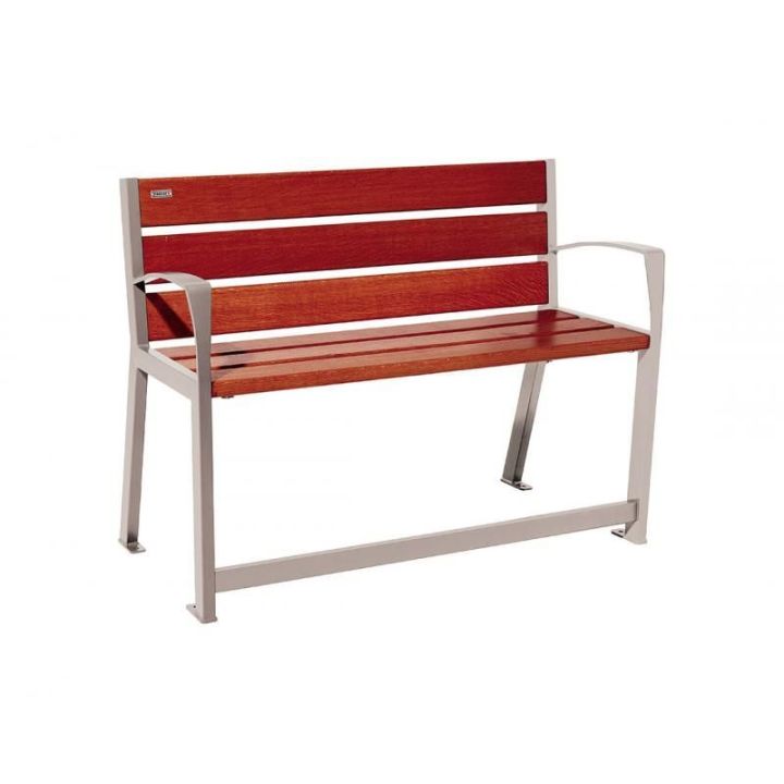 Banc Silaos® sénior gris RAL 7044 finition acajou 1200 mm