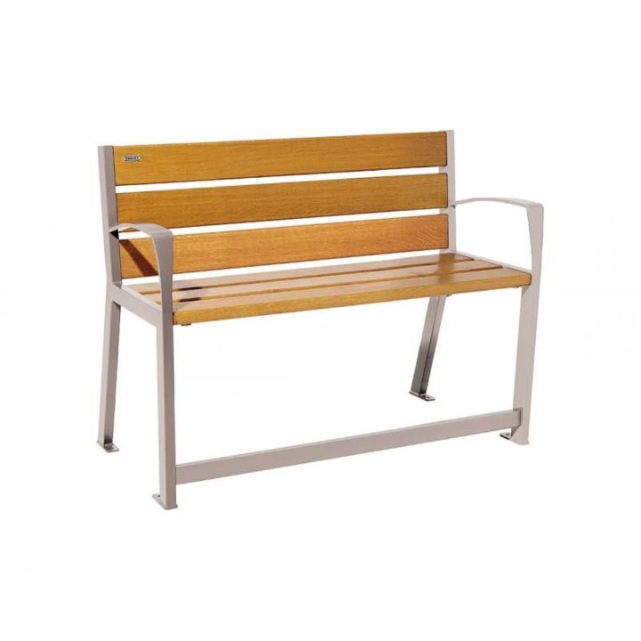 Banc Silaos® sénior gris RAL 7044 finition chêne clair 1200 mm