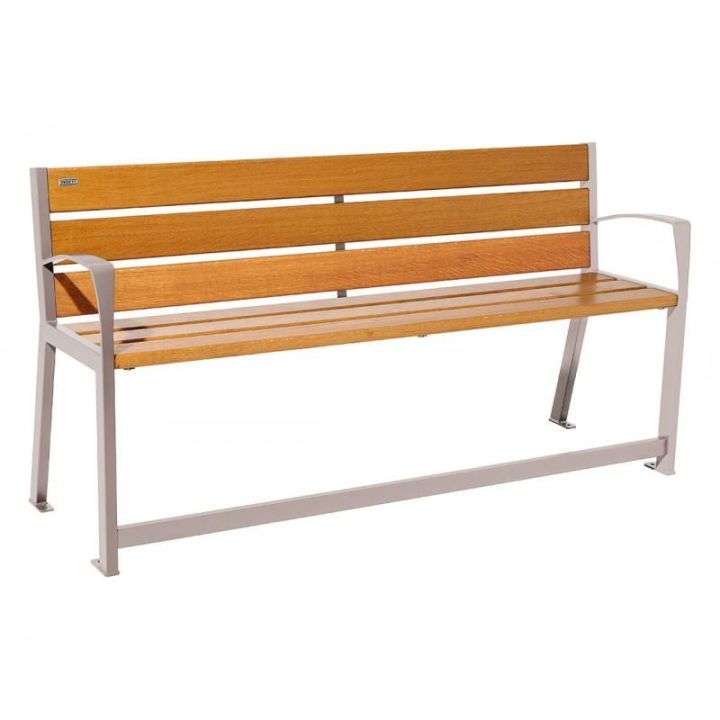 Banc Silaos® sénior gris RAL 7044 finition chêne clair 1800 mm