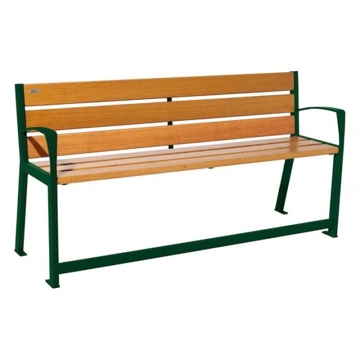 Banc Silaos® sénior vert RAL 6005 finition chêne clair 1800 mm