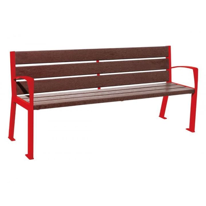 Banc public Banc 6 lames rouge RAL 3020 avec accoudoirs