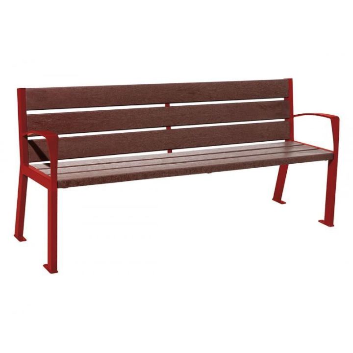 Banc 6 lames rouge RAL 3004 avec accoudoirs
