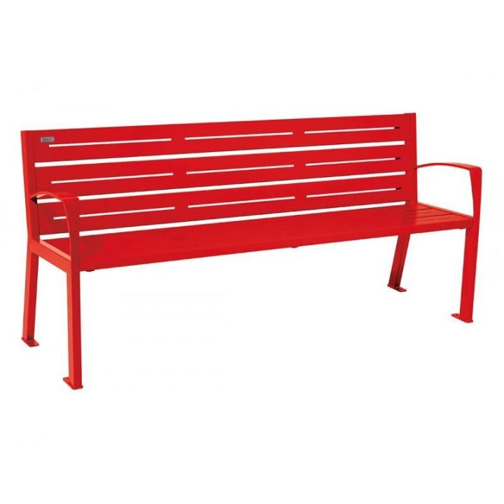 Banc 6 lames acier rouge RAL 3020 avec  accoudoirs