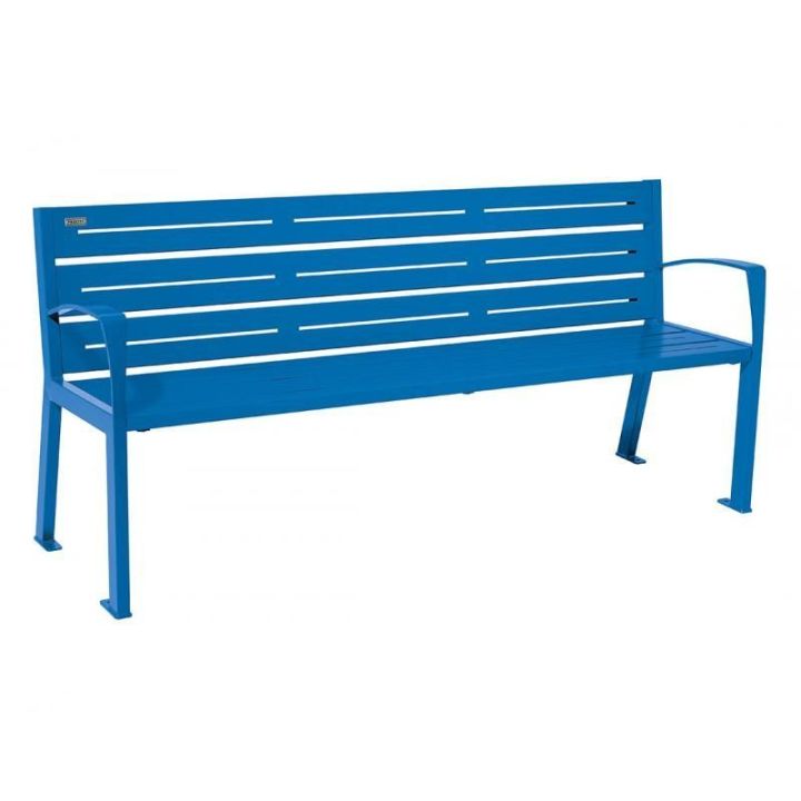 Banc 6 lames acier bleu RAL 5010 avec accoudoirs