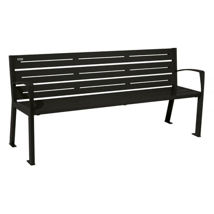 Banc 6 lames acier noir RAL 9005 avec accoudoirs