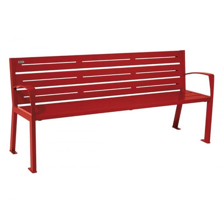 Banc 6 lames acier rouge RAL 3004 avec accoudoirs