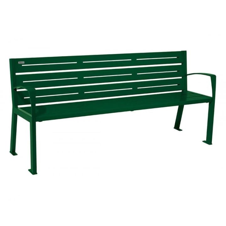 Banc 6 lames acier vert RAL 6005 avec accoudoirs