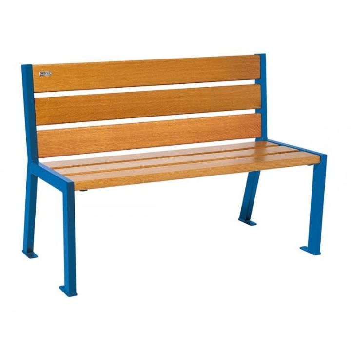 Banc public Bleu RAL 5010 - Chêne clair - 1200 mm