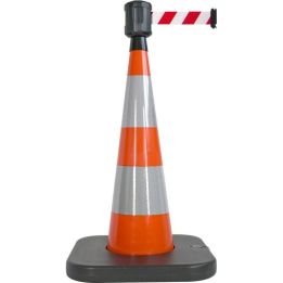 Cône de signalisation orange avec enrouleur à sangle et bandes réfléchissantes Classe 2 Sol-Direct