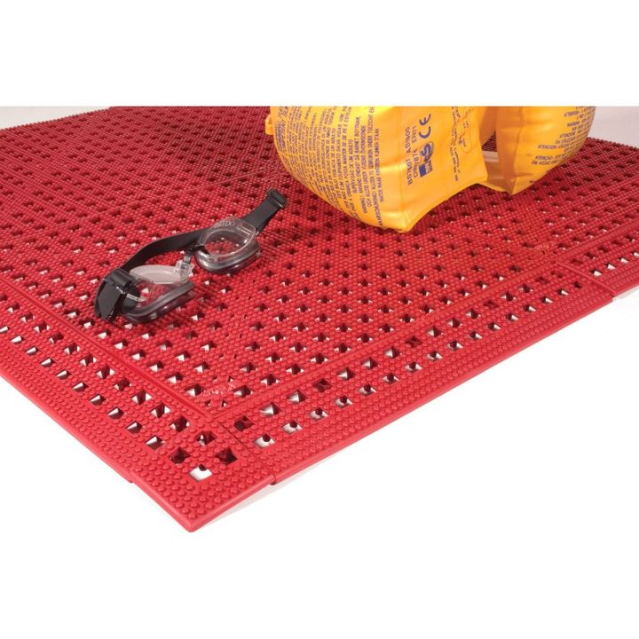 Dalle de sol en PVC souple et hygiénique - caillebotis milieux humides FLEXI-DECK LEISURE ROUGE