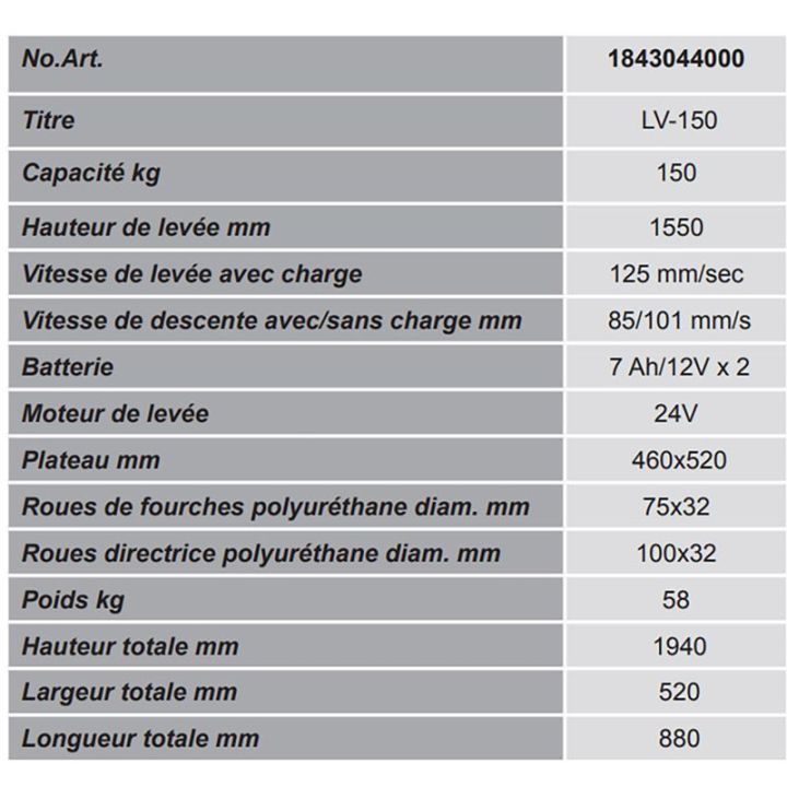 Gerbeur électrique léger charge 150 kg | Gerbeurs élévateurs légers